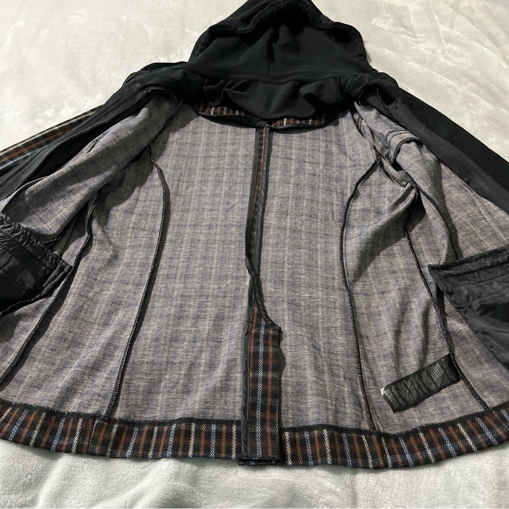 LIVERPOOL Women M Blazer Jacket Removable Hoodie Brown Tan Blue Plaid New Defect - Picture 6 of 16